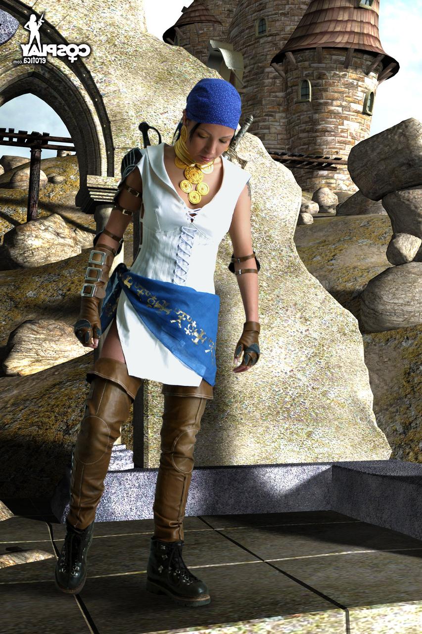 12P Die süße Cosplayerin lässt ihren tollen Körper los, während sie ein paar Messer schwingt