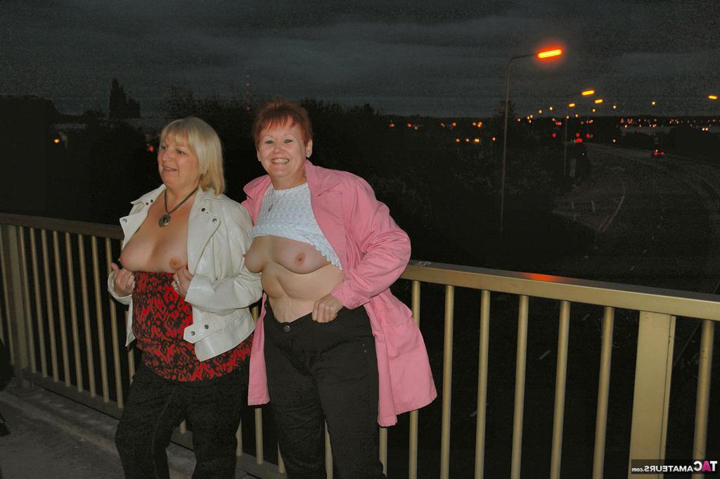 20P Mature redhead Valgasmic Exposed and a girlfriend expose themselves in public