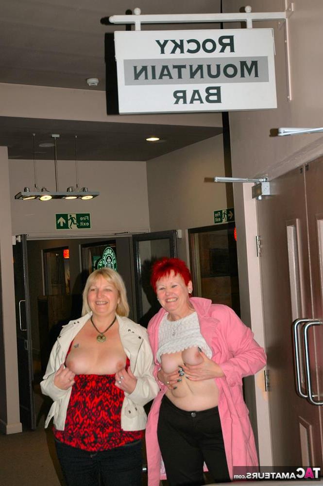 20P Mature redhead Valgasmic Exposed and a girlfriend expose themselves in public