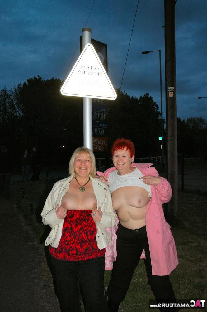 20P Mature redhead Valgasmic Exposed and a girlfriend expose themselves in public