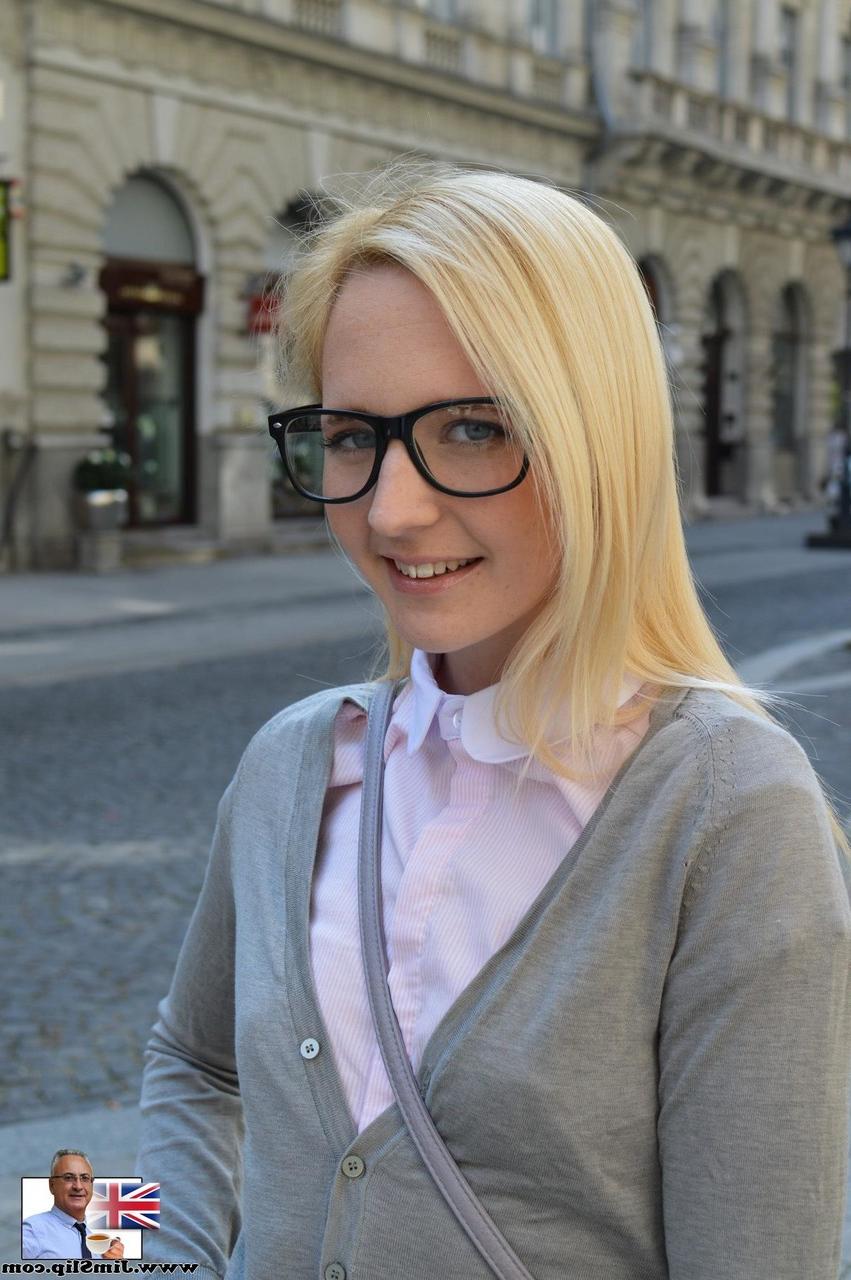 20P Blonde geek Alica Dumb sits on Jim Slip's throbbing dick & rides it