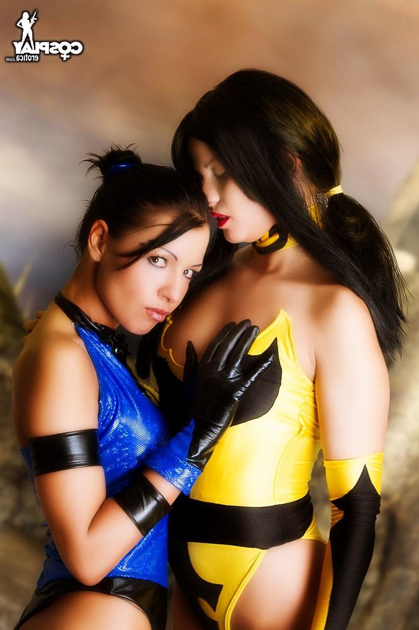 12P Lesbian cosplayers caress each other while partially exposing themselves