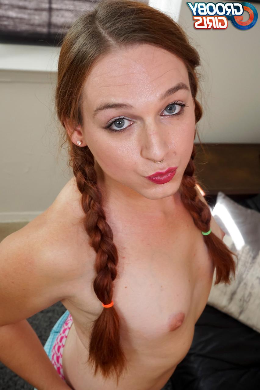 15P Shemale nerd Candi McBride strips and oils up her big ass & tiny dick