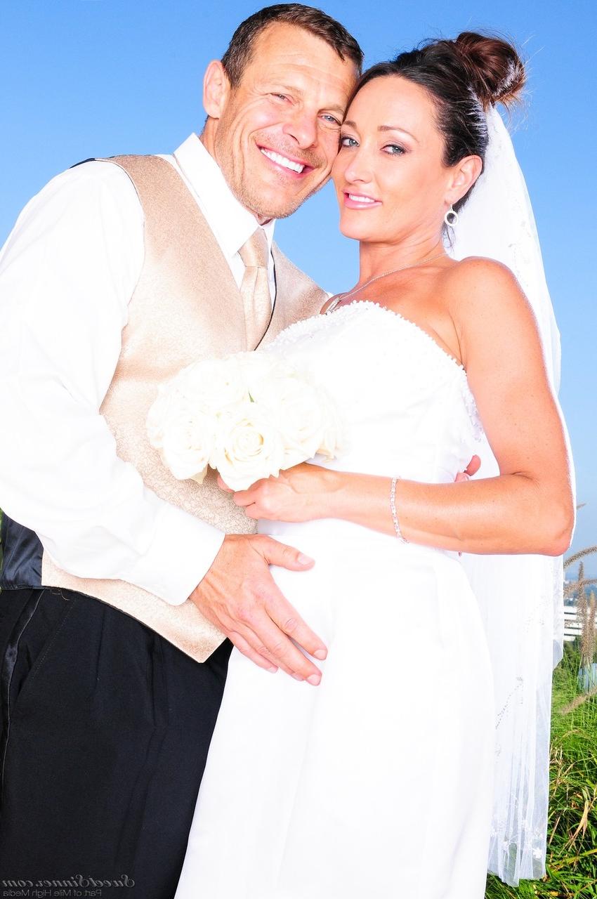 15P Beautiful bridesmaid Michelle Lay strips to white stockings and heels