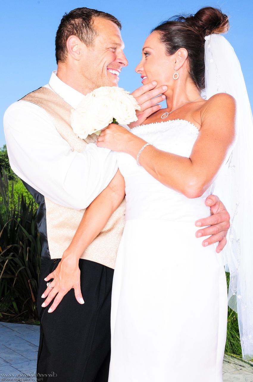 15P Beautiful bridesmaid Michelle Lay strips to white stockings and heels