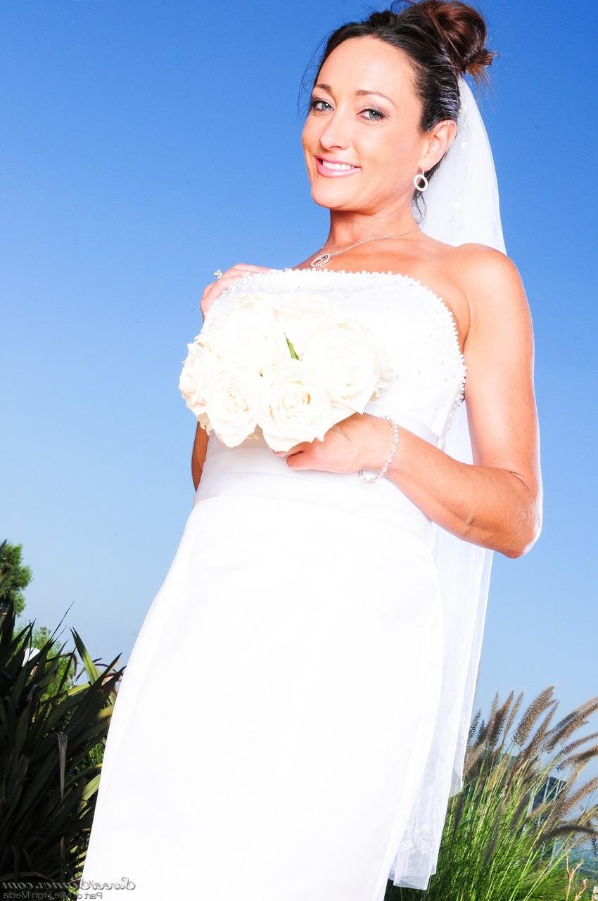 15P Beautiful bridesmaid Michelle Lay strips to white stockings and heels