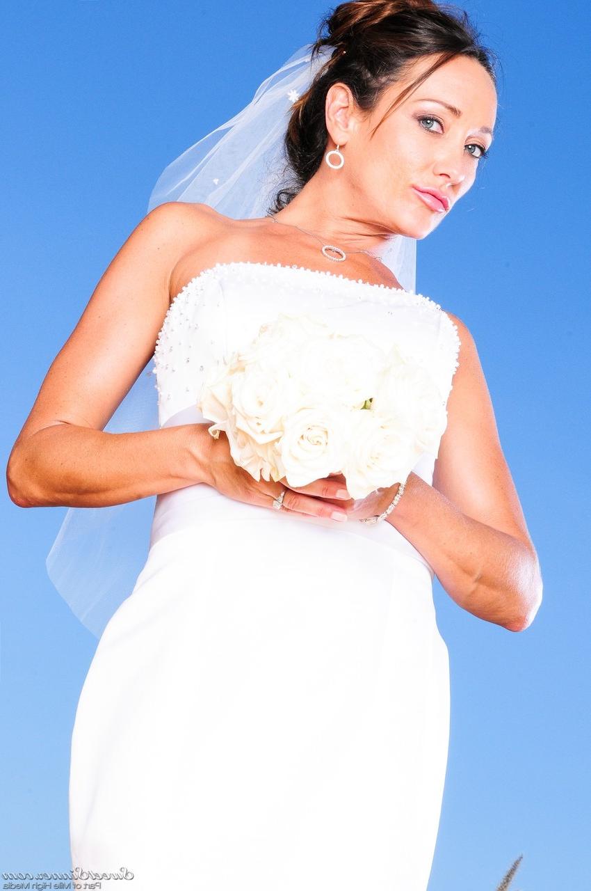 15P Beautiful bridesmaid Michelle Lay strips to white stockings and heels