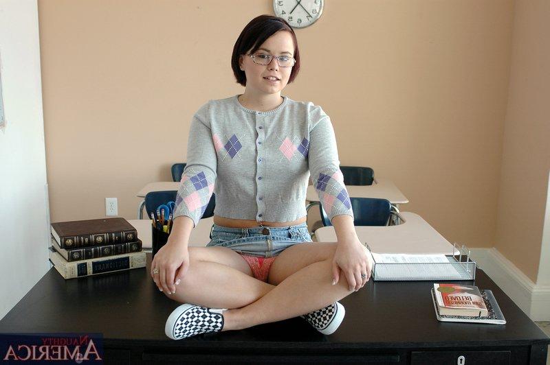 16P Enchanting coed in glasses Kaci Starr revealing puffy butt and tits