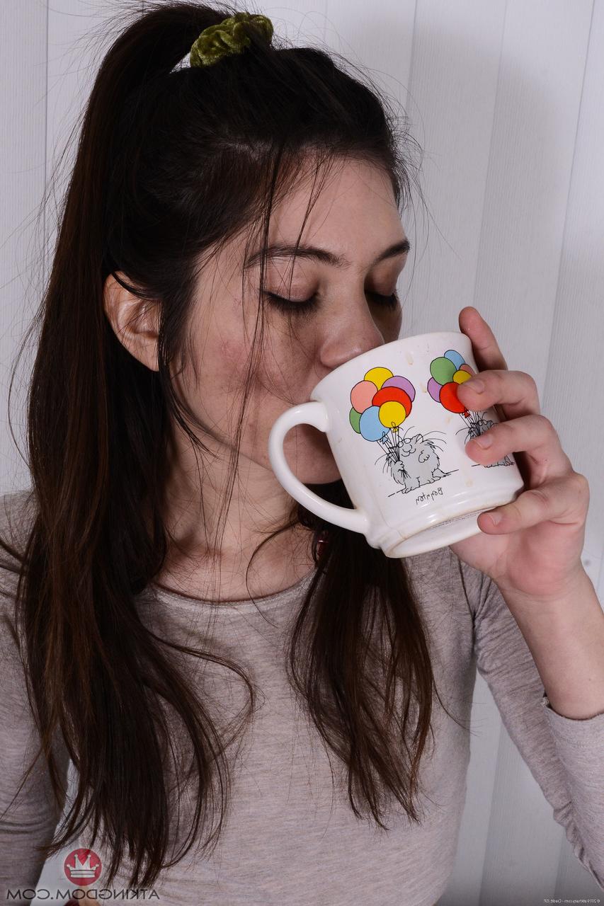 20P 貧乳のブルネットの蜂蜜フェリックス・ウェザーウッドが毛深い陰部を披露