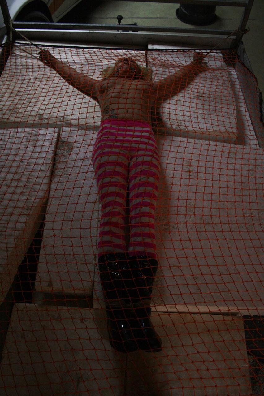 20P Bound and ballgagged blonde in fishnets Adrienne awaits for her punishment