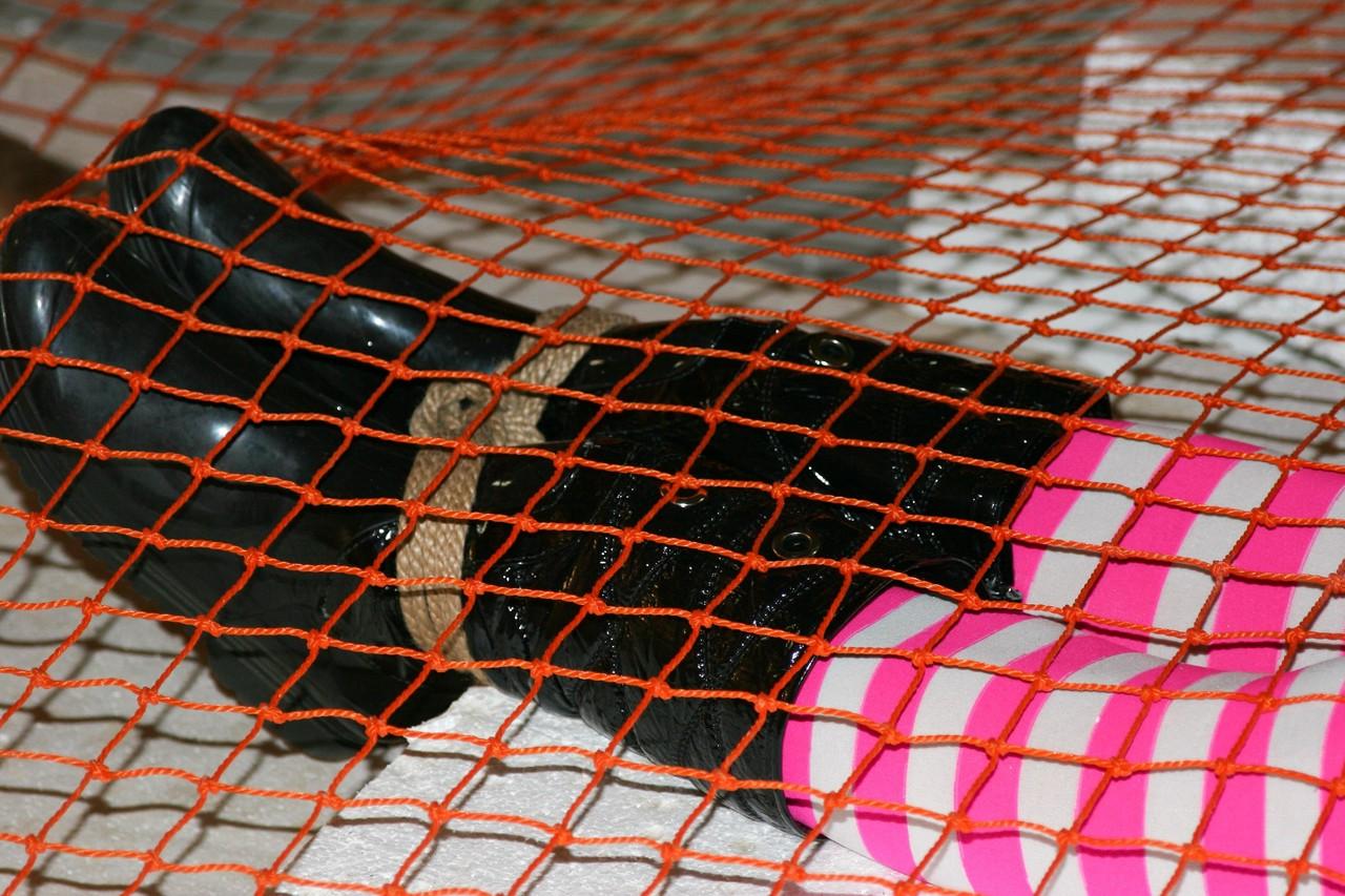 20P Bound and ballgagged blonde in fishnets Adrienne awaits for her punishment