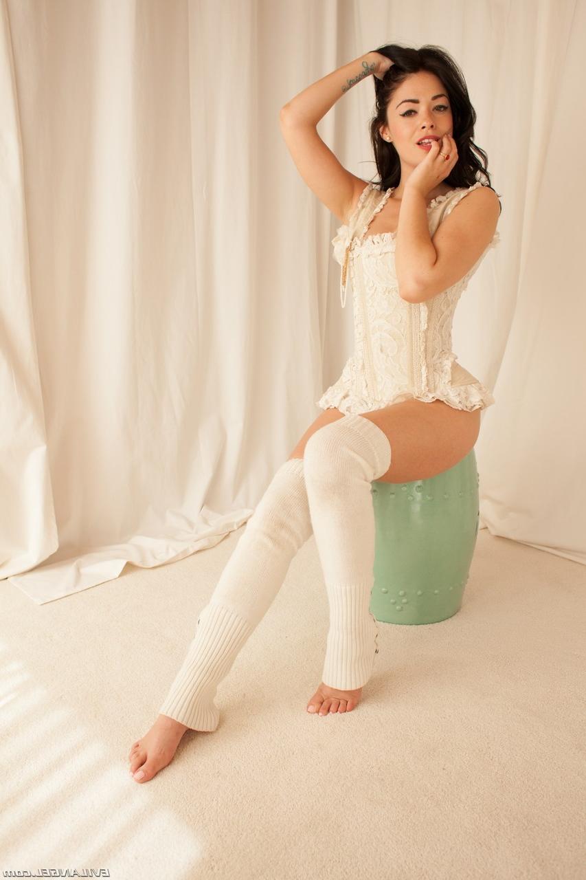 17P Sexy British MILF Ava Dalush in lacy corset spreads her big ass on a chair
