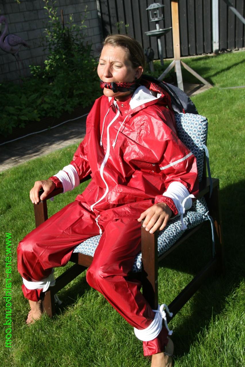 16P Amateur chick is subjected to breath play while affixed to a chair in a yard
