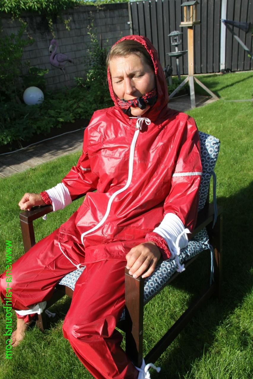 16P Amateur chick is subjected to breath play while affixed to a chair in a yard