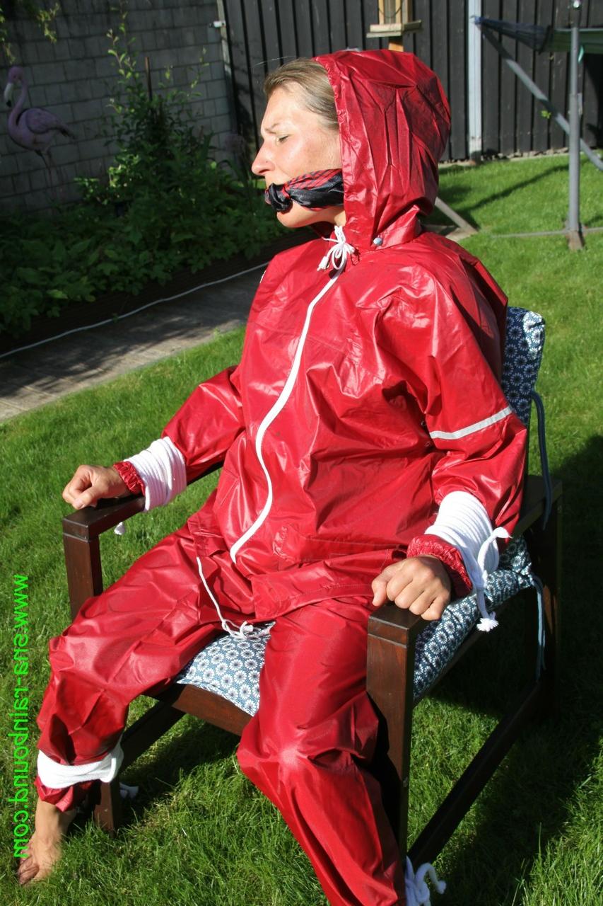 16P Amateur chick is subjected to breath play while affixed to a chair in a yard