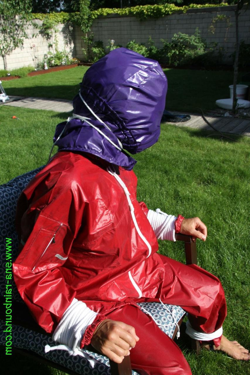 16P Amateur chick is subjected to breath play while affixed to a chair in a yard