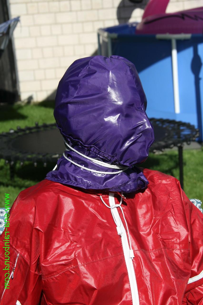 16P Amateur chick is subjected to breath play while affixed to a chair in a yard