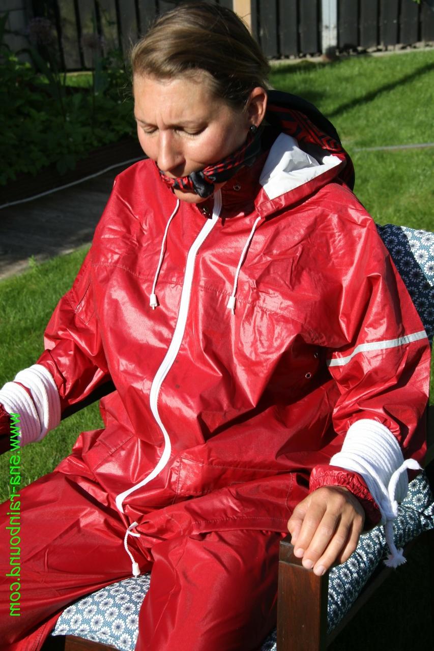 16P Amateur chick is subjected to breath play while affixed to a chair in a yard