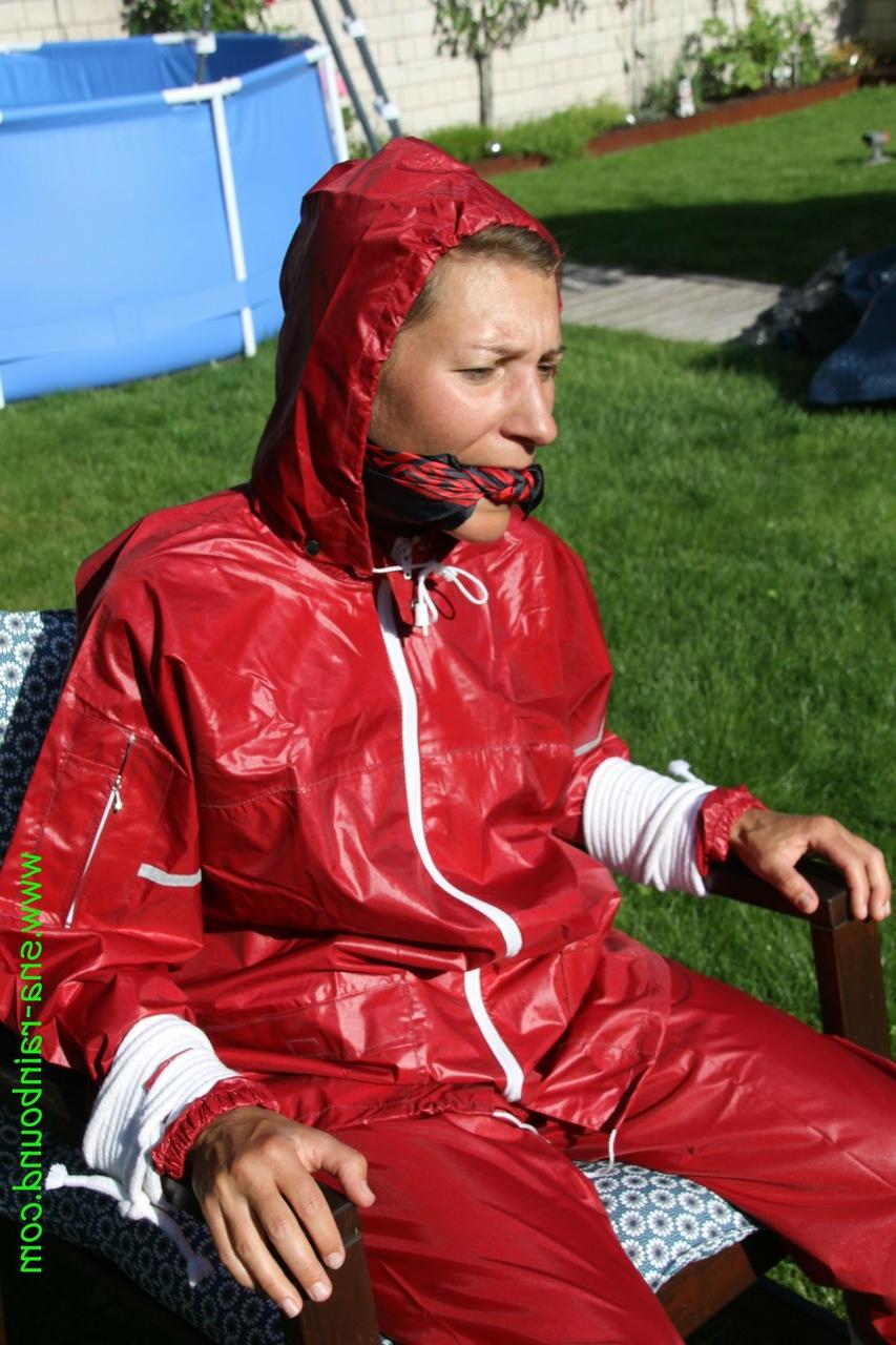 16P Amateur chick is subjected to breath play while affixed to a chair in a yard