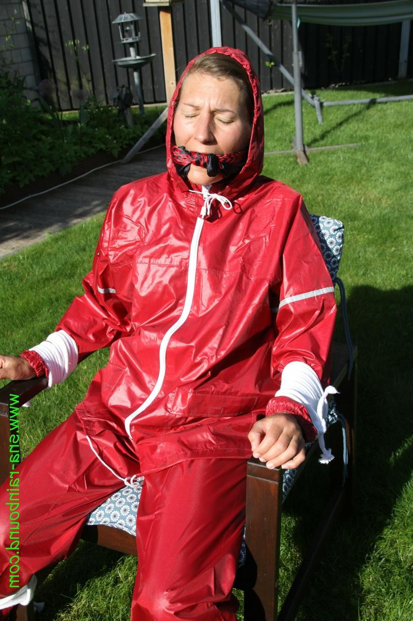 16P Amateur chick is subjected to breath play while affixed to a chair in a yard
