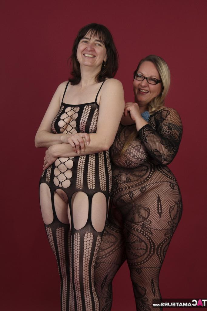 20P Amateur models fondle each others lesbian tits in sexy bodystockings