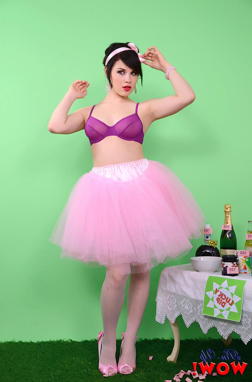 17P Pinup model Jocelyn-Kay lets her hair down before uncupping her nice breasts
