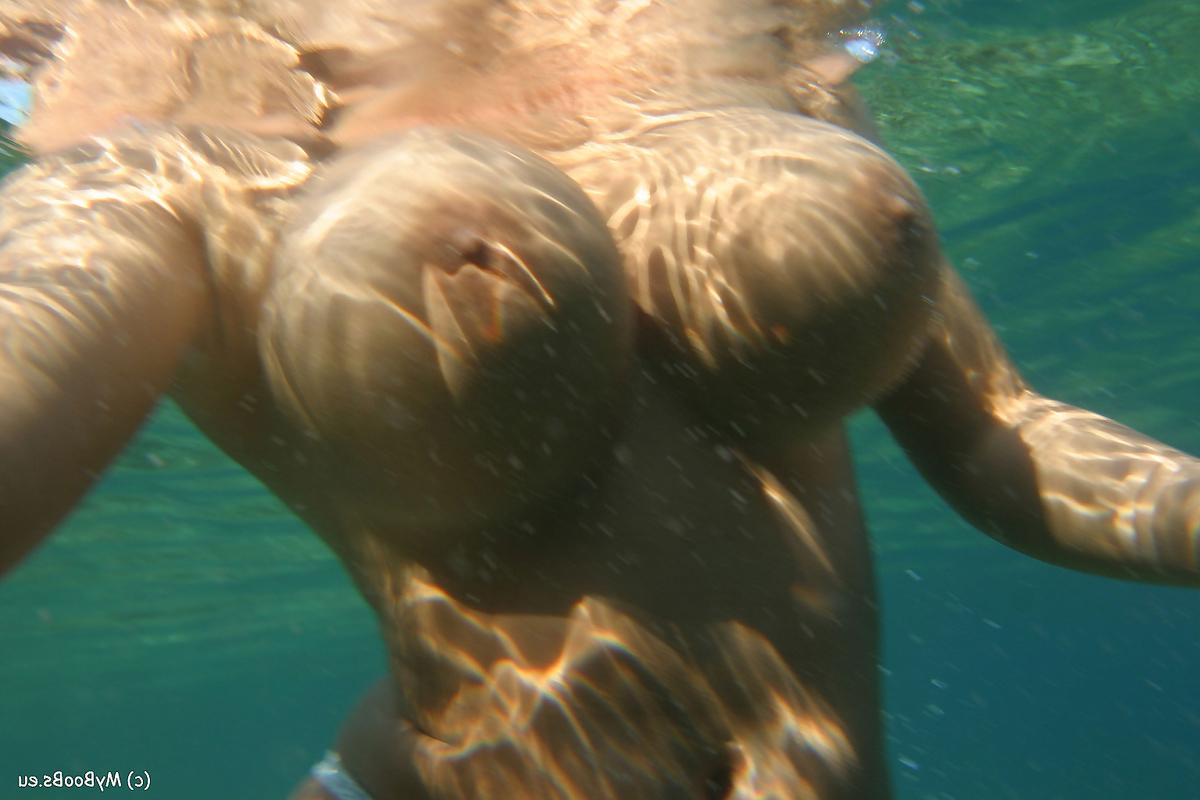 16P Big boobed lesbians Aneta Buena and Kora Kryk go for a topless swim