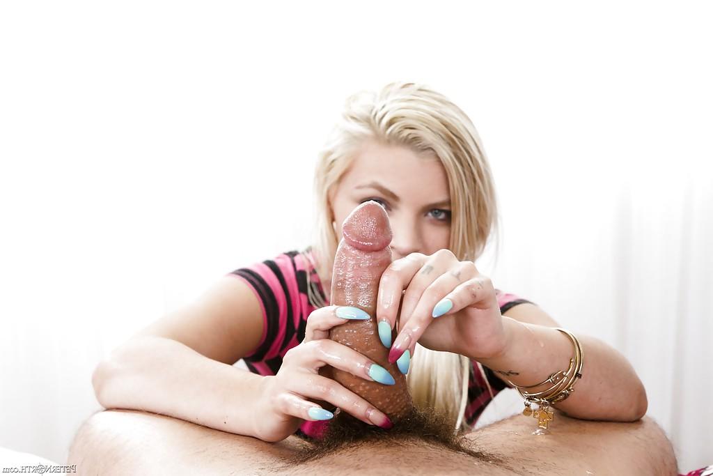 16P Some nice close up CFNM handjob action featuring blonde chick Alex Little