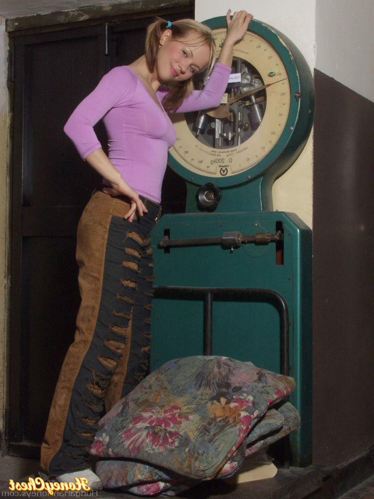20P Pigtailed Hungarian Michaela Fenclova undressing and fucking a huge glass toy