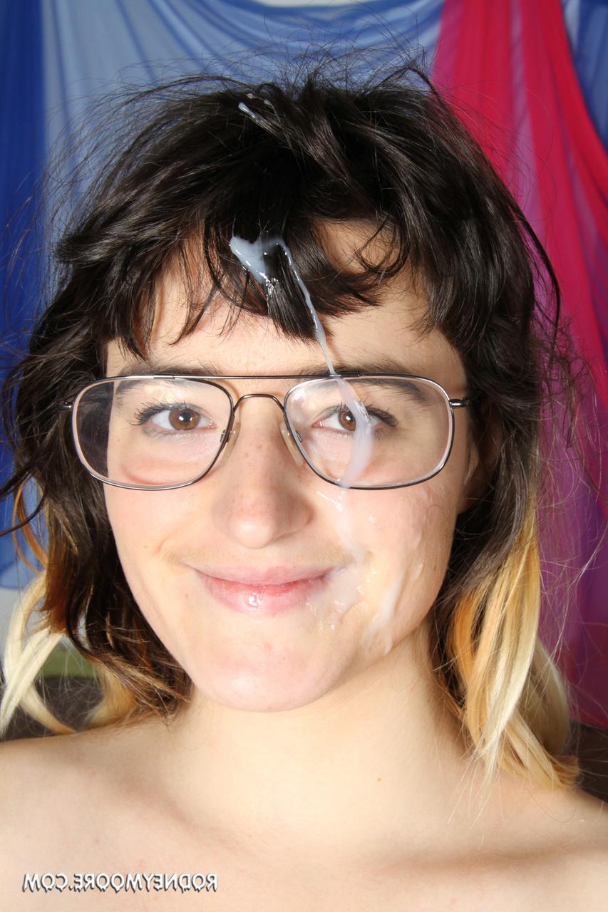 20P Hairy nerd Tiffany gets her mouth & pussy dicked & her glasses cum covered