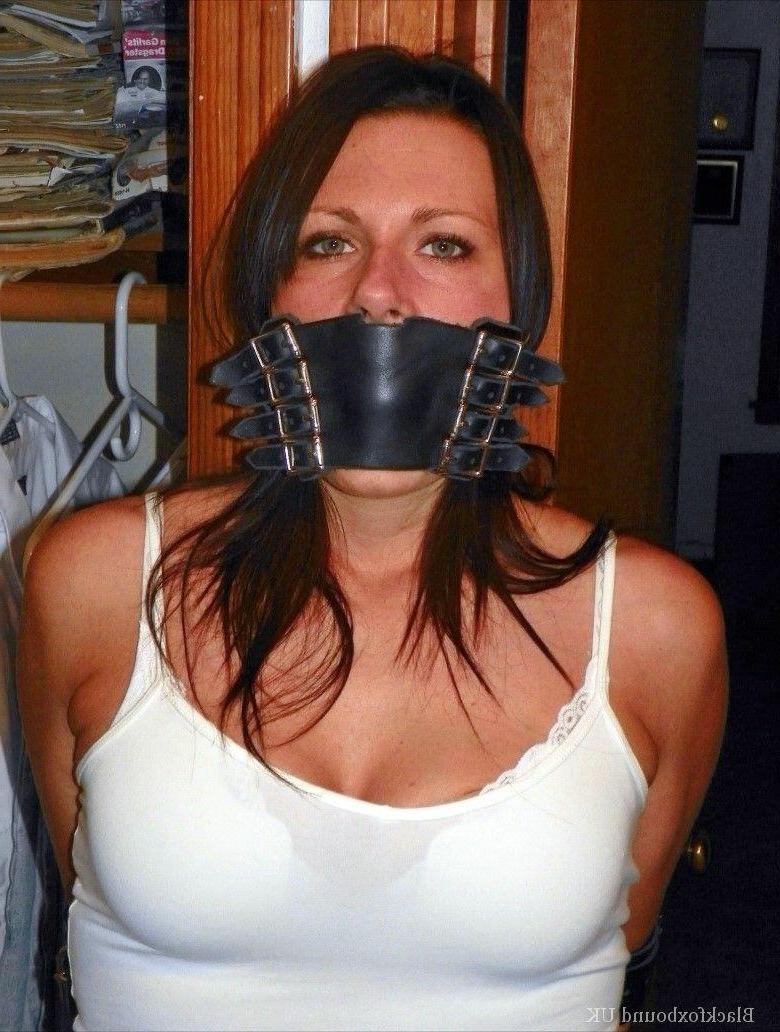 13P Brunette chick is blindfolded and gagged while her arms & legs are restrained