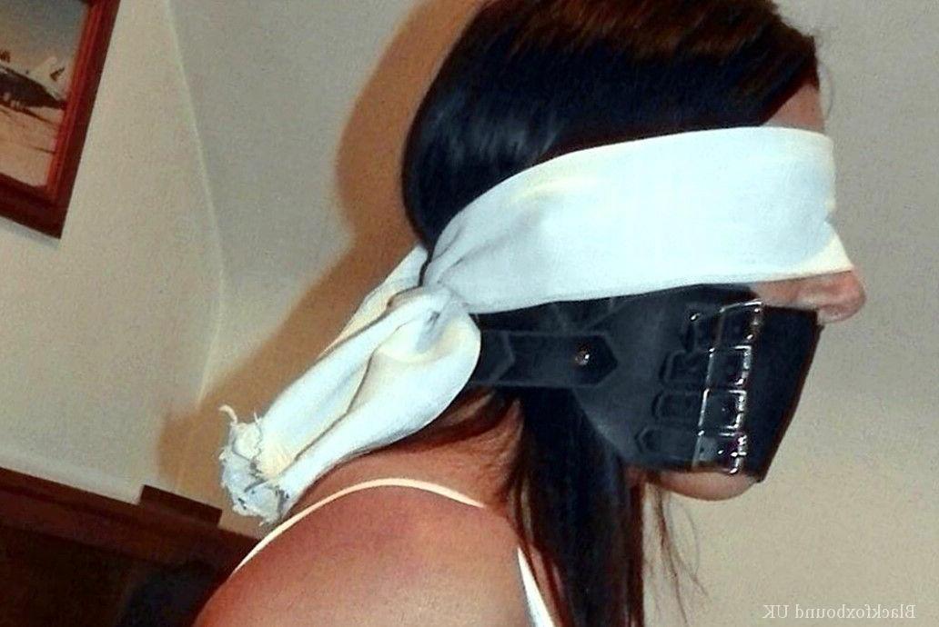 13P Brunette chick is blindfolded and gagged while her arms & legs are restrained