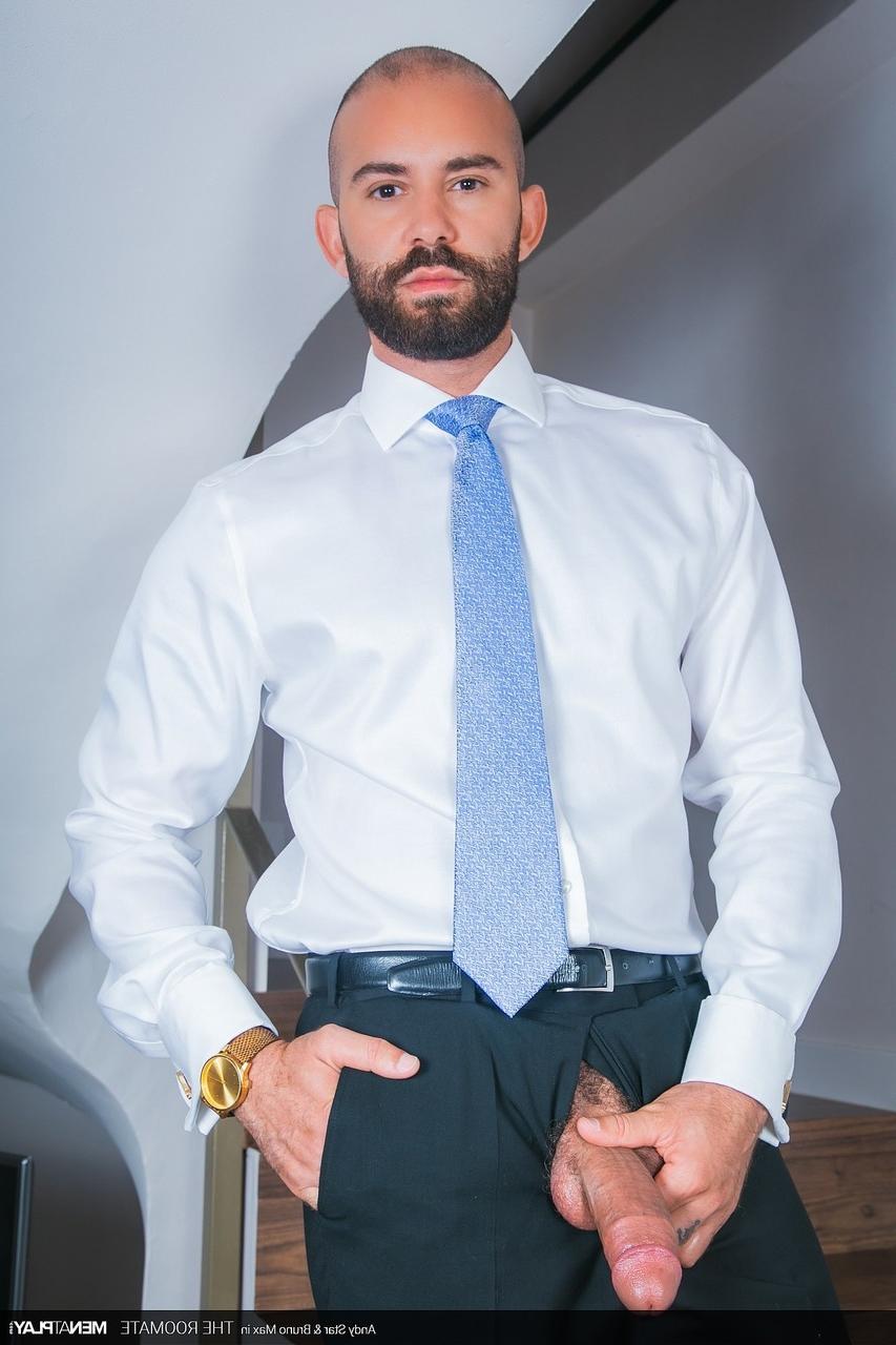 20P Horny hunks Andy Star and Bruno Max fuck wearing stockings and shirts