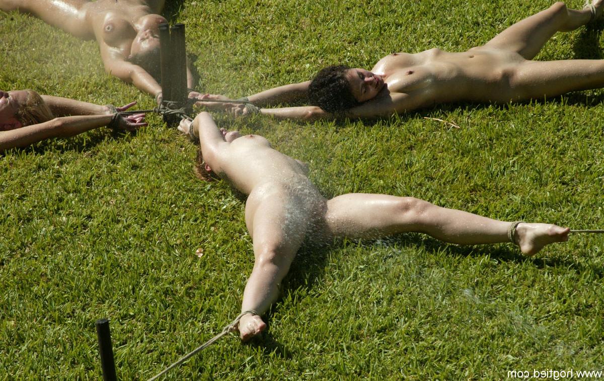 20P Naked MILFs in rope bondage get punished with vibrators outdoors