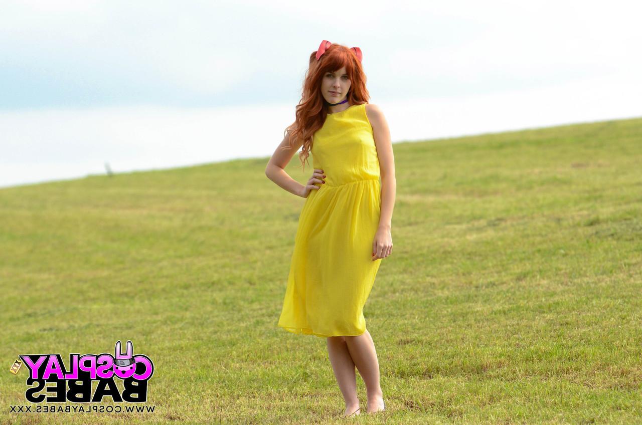 17P Redhead hottie Amarna Miller cosplays in the field while enjoying a hard cock