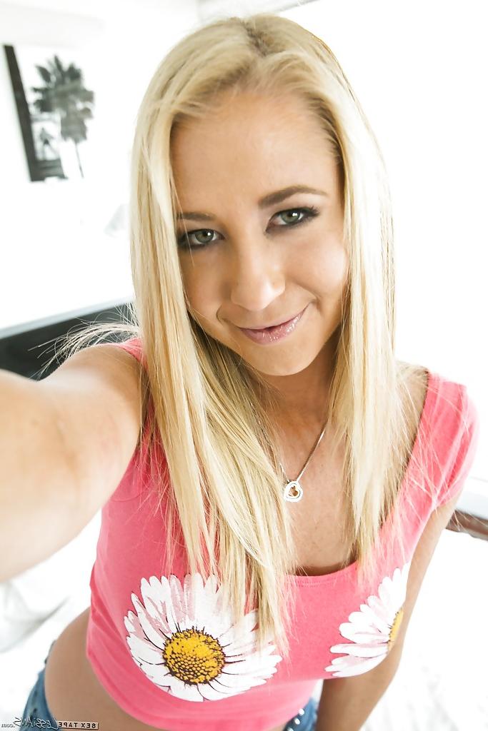 16P Blonde cutie Mandy Armani exposing and playing with large natural tits