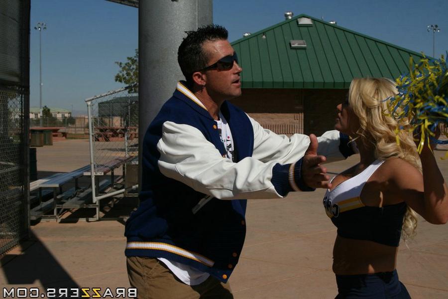 20P Busty blonde cheerleader Shyla Stylez enjoys rough classroom MMF threesome