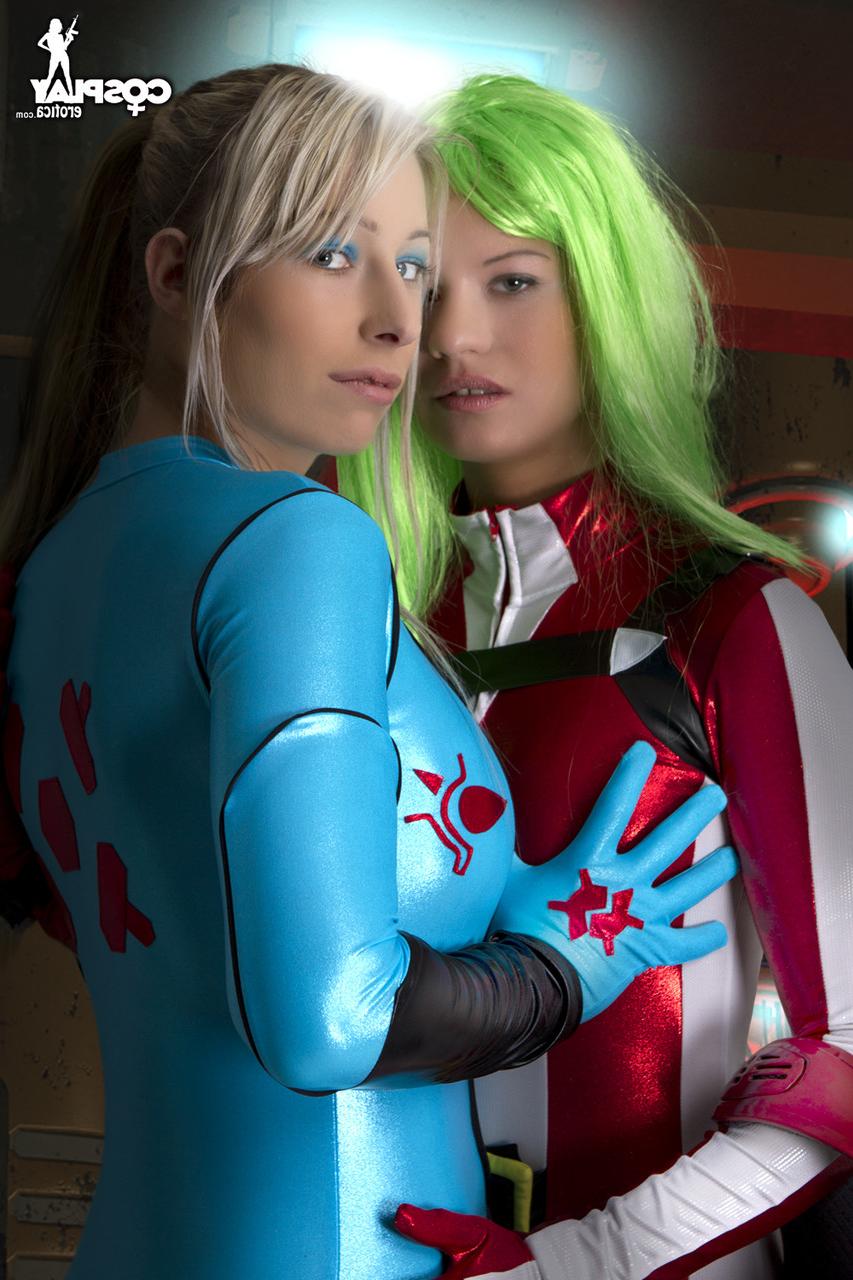 12P Lesbian girls fondle each other while removing cosplay clothing