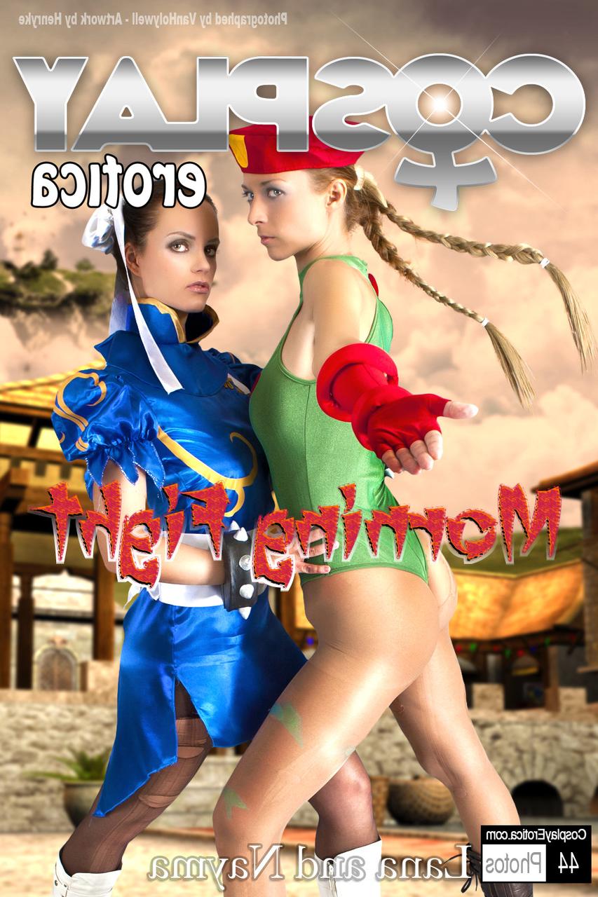 12P Lesbian cosplayers rip open their nylons while going topless