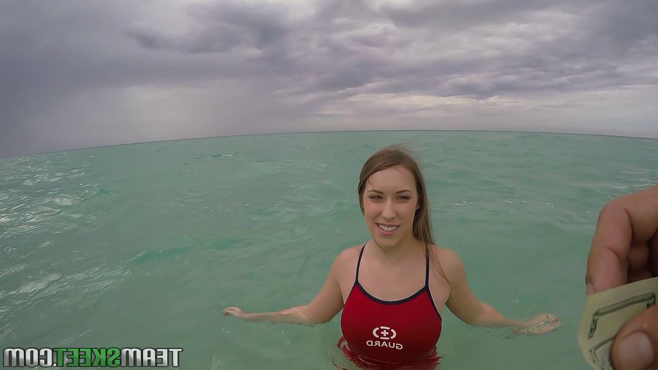 19P Stacked lifeguard Kimber Lee gets big tits covered in cum in beach bathroom