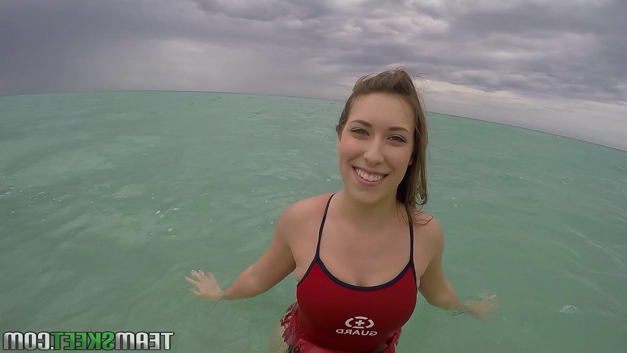 19P Stacked lifeguard Kimber Lee gets big tits covered in cum in beach bathroom