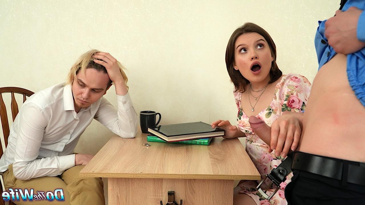 16P Milka Way gives a policeman oral sex in front of her husband