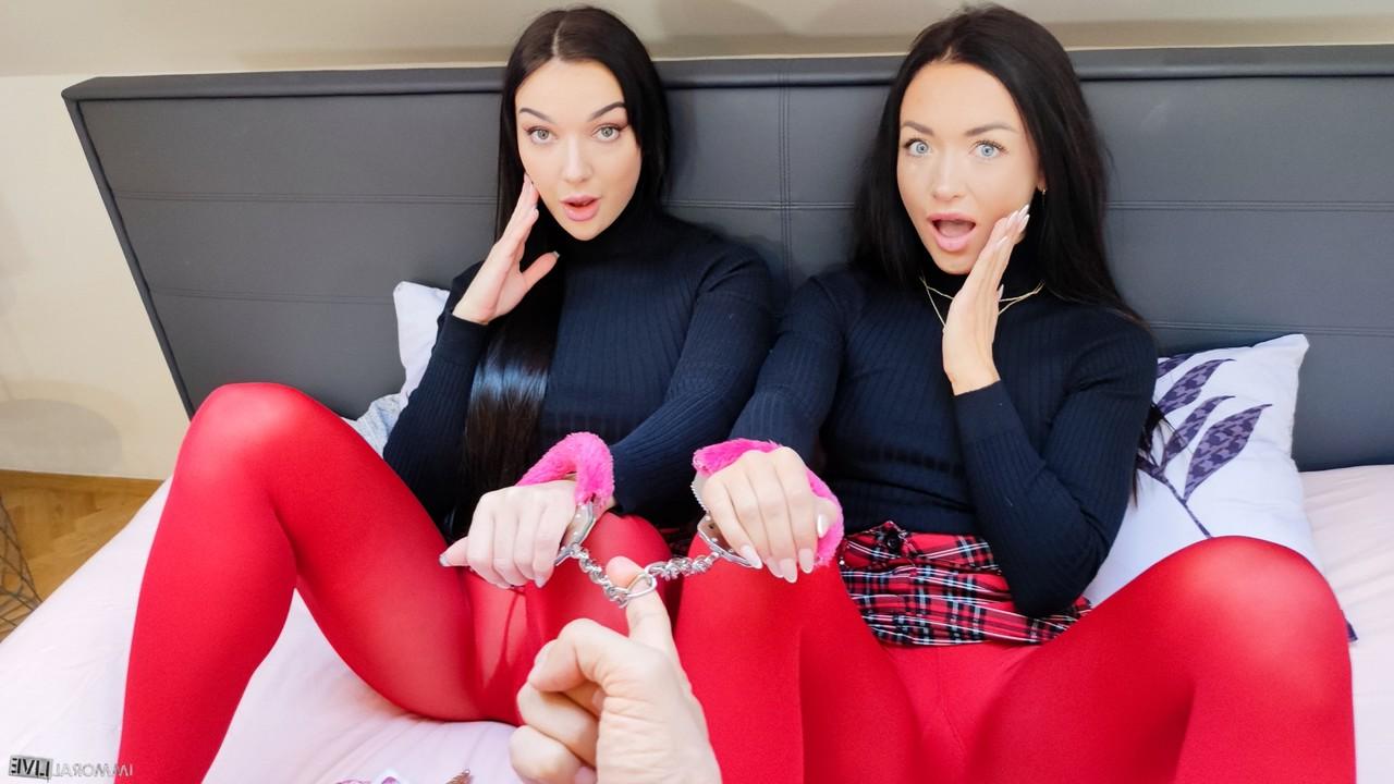 15P Zuzu Sweet & Lady Gang hitch up matching miniskirts in matching pantyhose