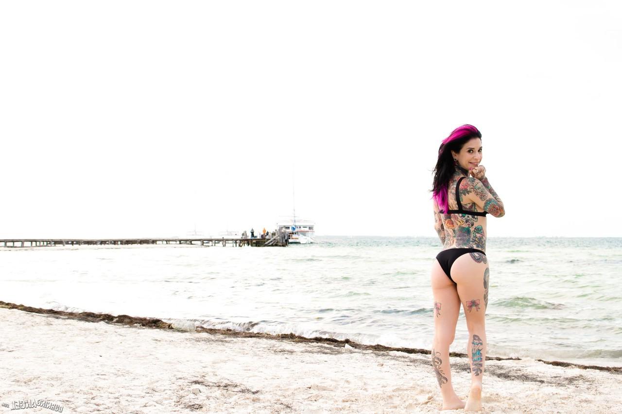 17P Colorful Joanna Angel stripping off & showing her wet cunt alone at the beach