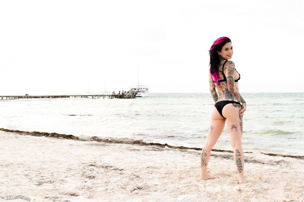 17P Colorful Joanna Angel stripping off & showing her wet cunt alone at the beach