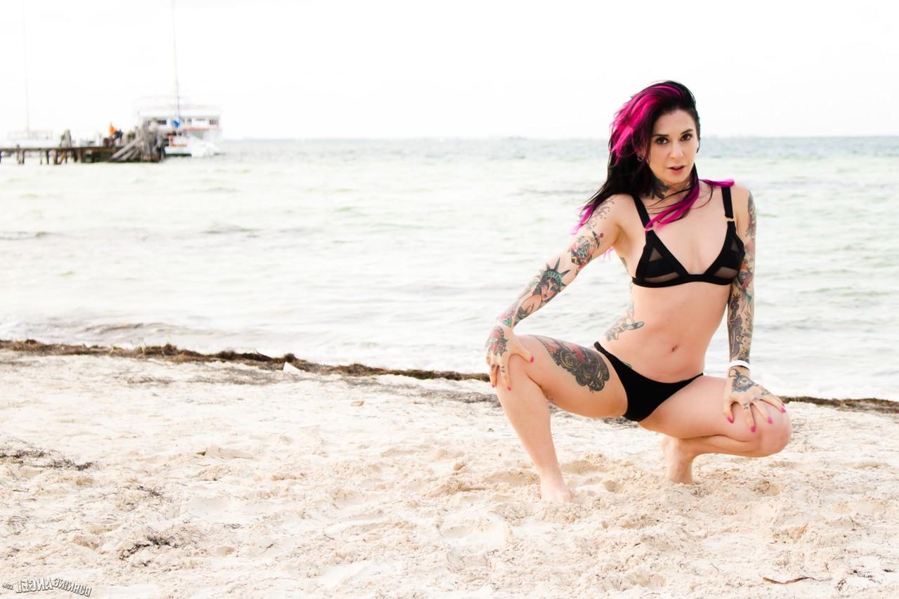 17P Colorful Joanna Angel stripping off & showing her wet cunt alone at the beach