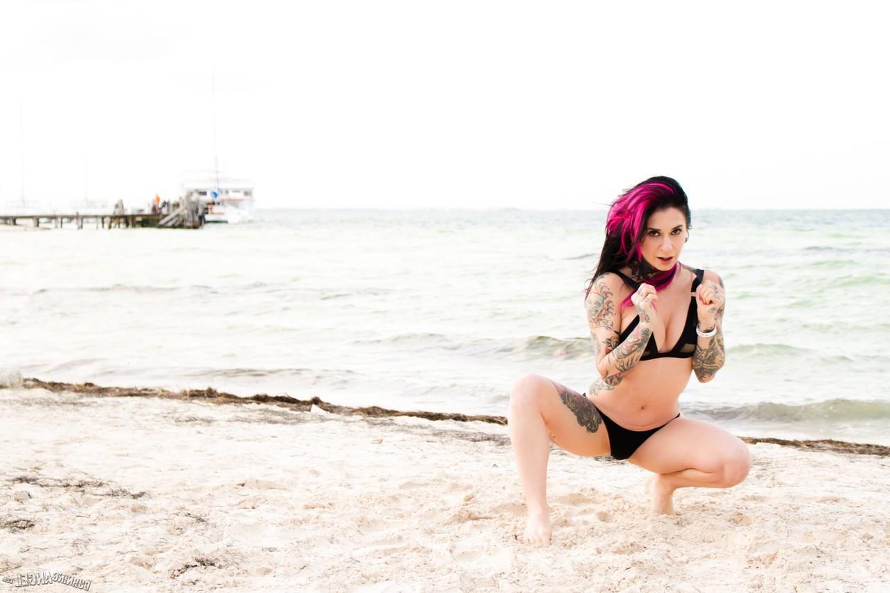 17P Colorful Joanna Angel stripping off & showing her wet cunt alone at the beach