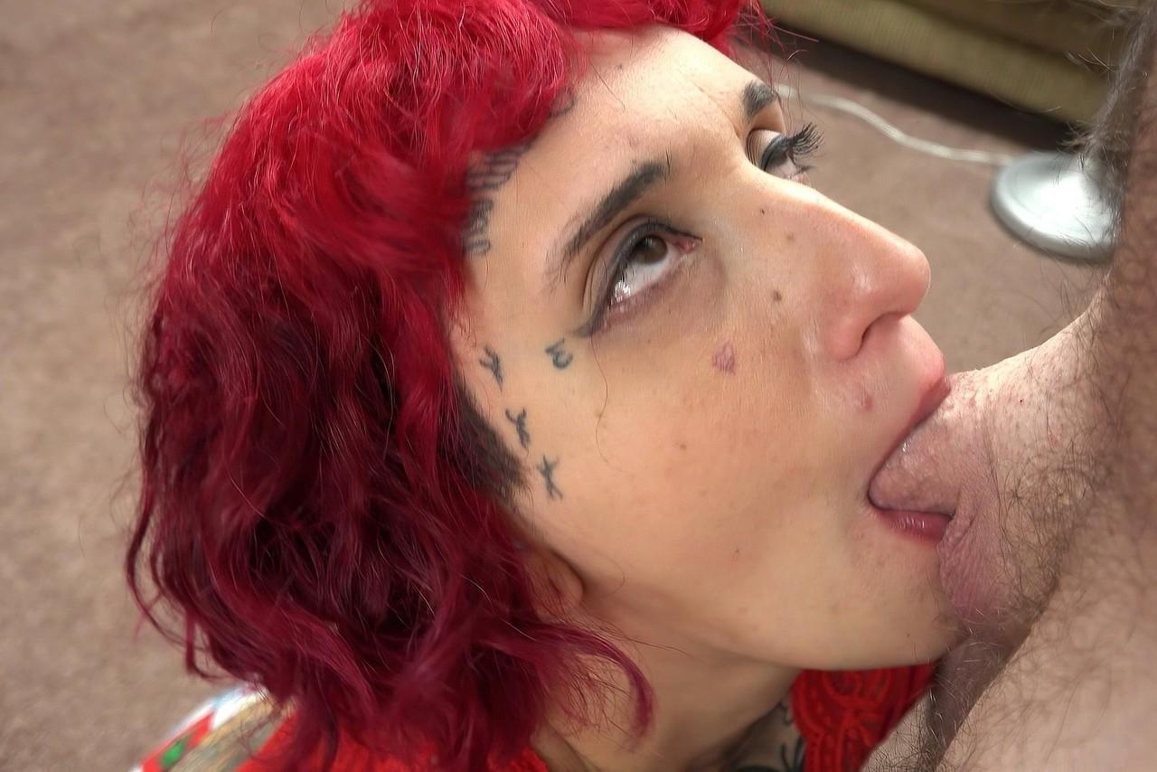 20P Inked redheaded MILF Gia Lovely fondles her tits and deepthroats a cock