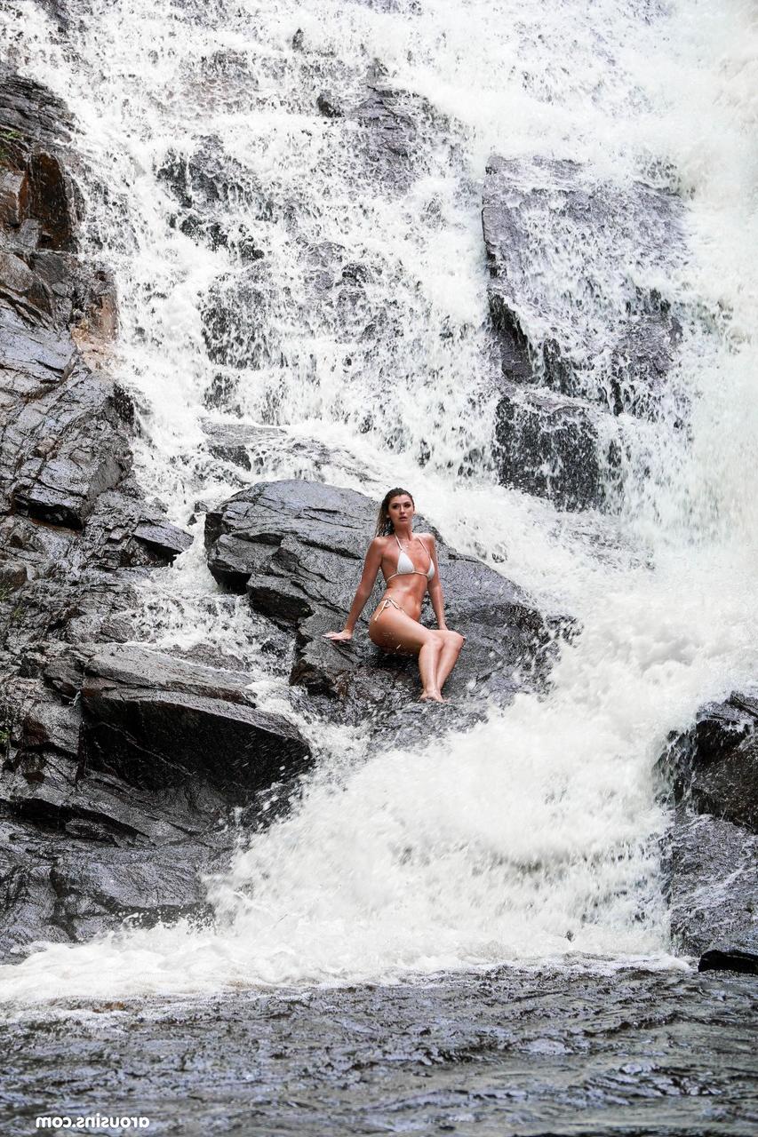20P Sexy brunette Candice Demellza goes topless while teasing in a bikini outdoors