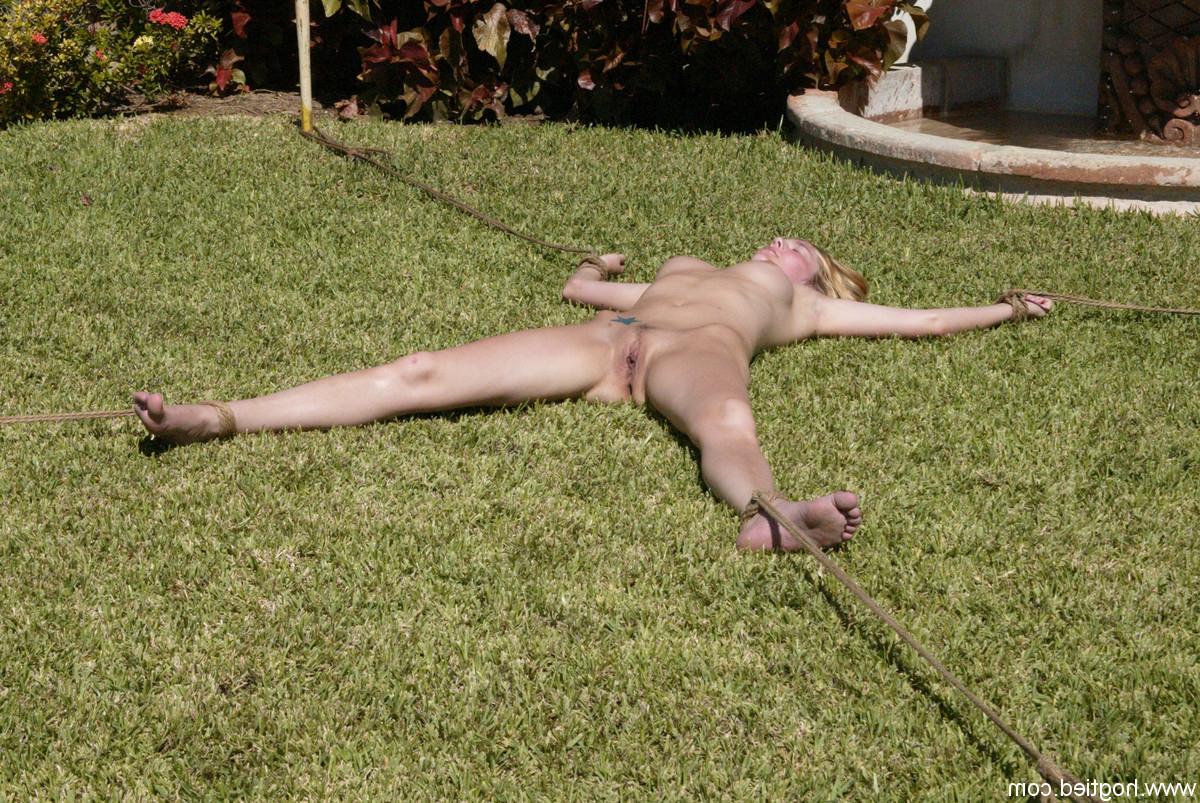 20P Horny dom strips and ties up 2 blonde babes in his backyard for a BDSM action